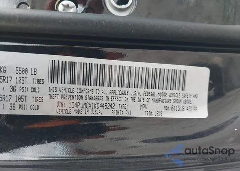 2019 Jeep Cherokee Upland 4X4 из США, поврежденный, VIN 1C4PJMCX1KD445242